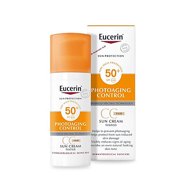 Kem chống nắng phổ rộng cho da nhạy cảm Eucerin Sun Creme Tinted CC Fair SPF 50+